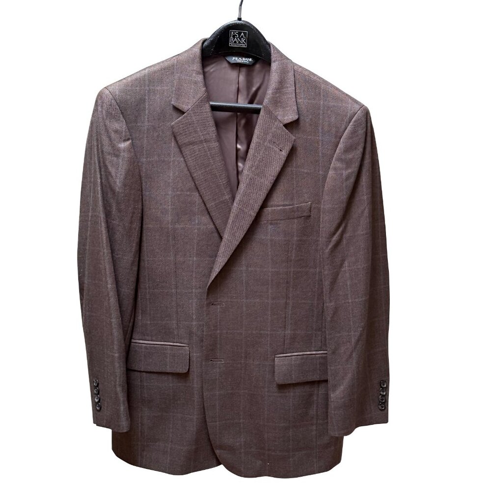 Jos A Bank Men’s Blazer 42R, Brown Windowpane, Silk Camel Hair Blend